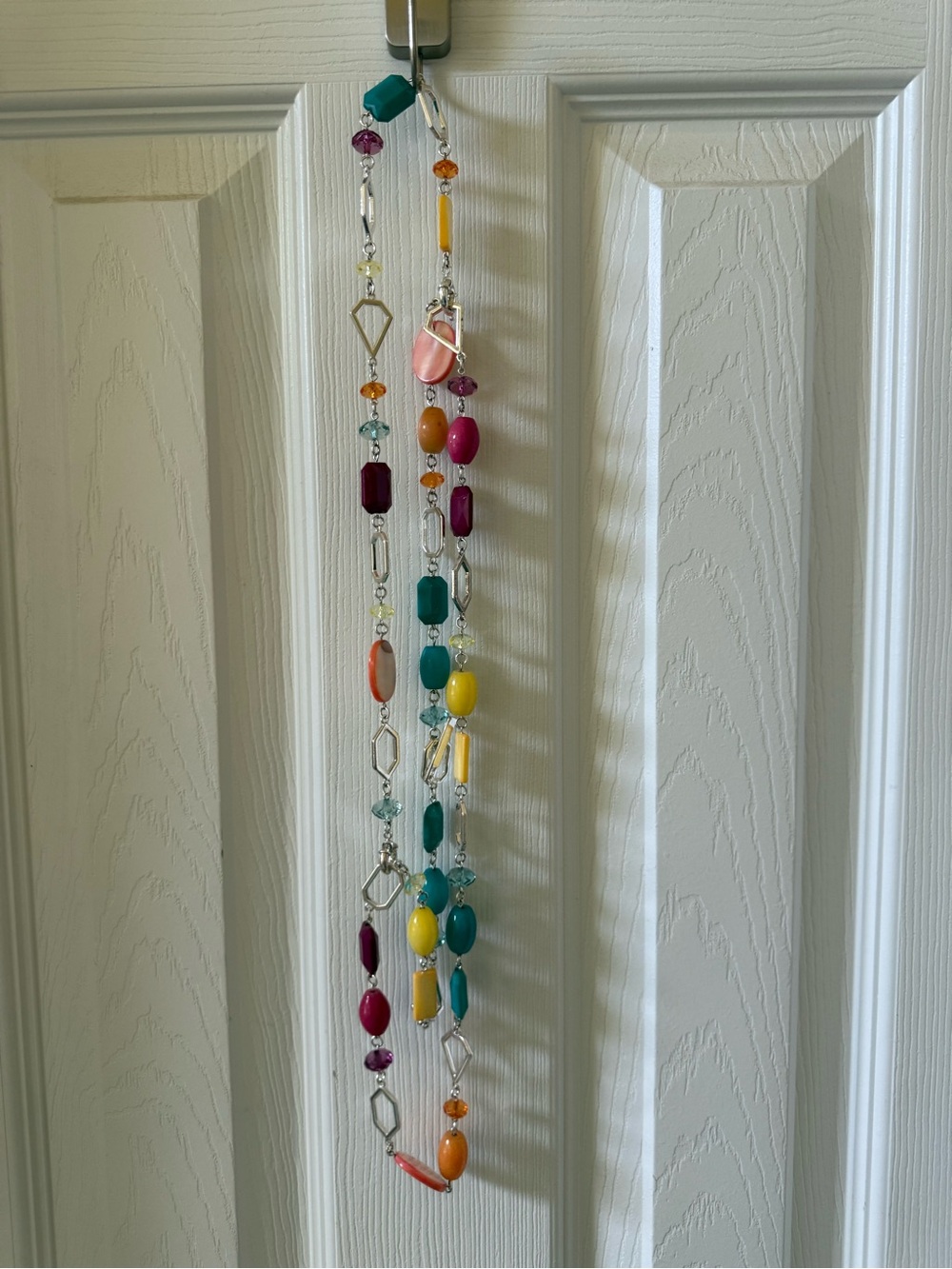 Colorful Multi-Bead Statement Necklace in Teal, Yellow, Pink